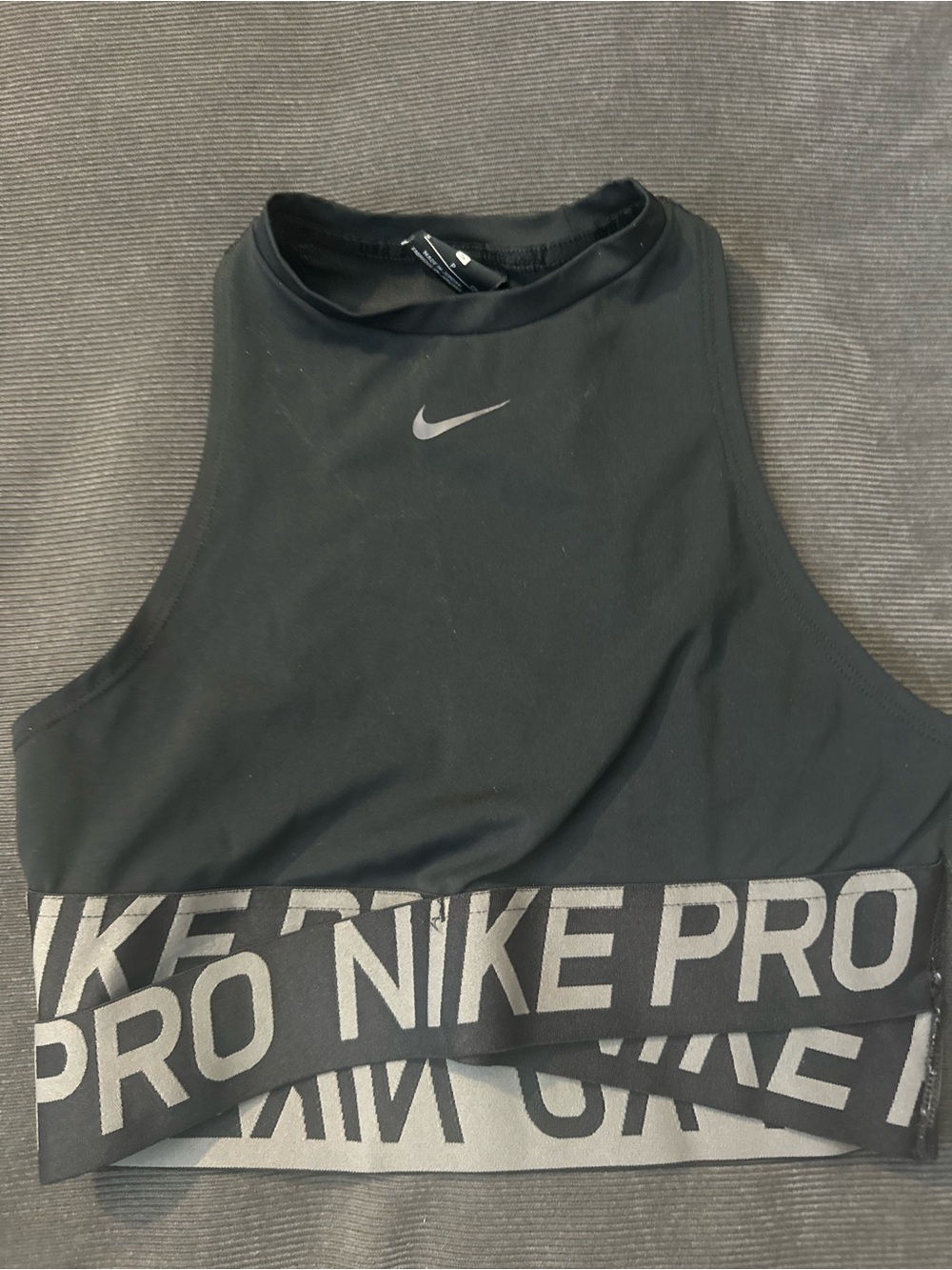Nike Black High-Neck Crop Top with Grey Nike Pro Band
